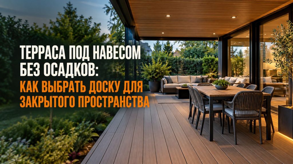 Террасная доска ДПК с рельефной текстурой под навесом на закрытой веранде
