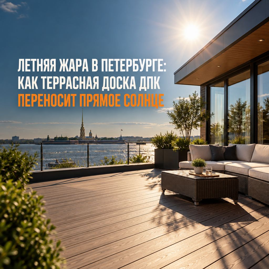 Терраса из ДПК на солнце летом: настил из террасной доски на загородном участке