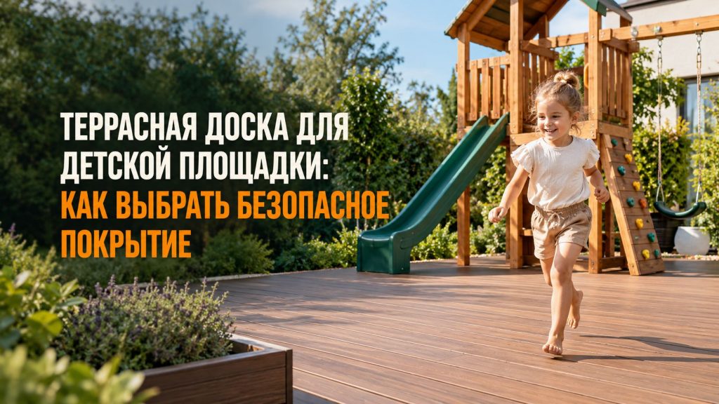 Детская игровая зона на террасе с покрытием из светлой террасной доски